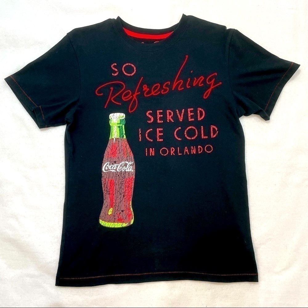 CocaCola Coke Women’s crew neck black t-shirt Disney Orlando embroidered small  